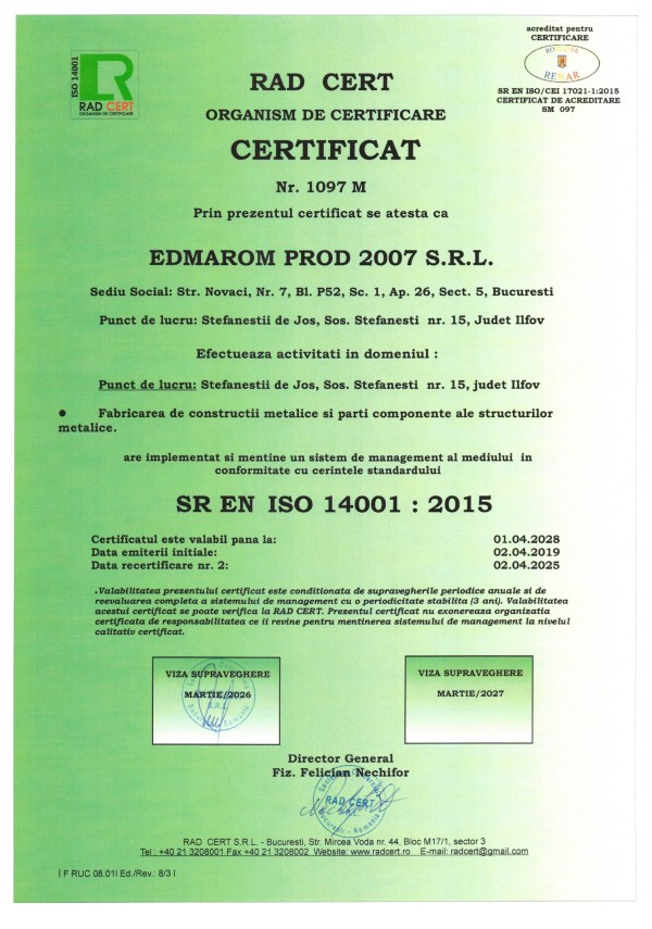 Certificat SR EN ISO 14001:2015, nr. 1097 M, RO — pagina 2 din 3