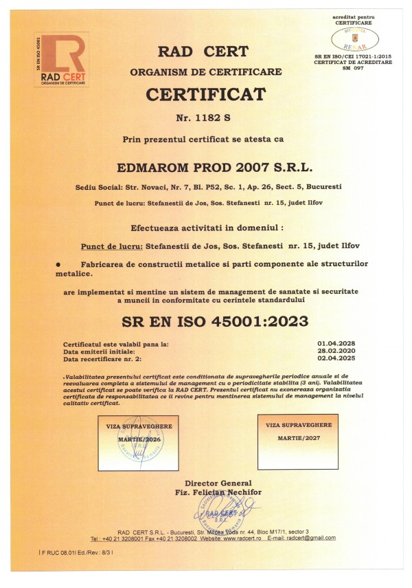 Certificat SR EN ISO 45001:2023, nr. 1182 S, RO — pagina 3 din 3